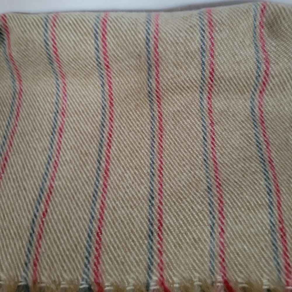 Christian Dior Vintage Striped Beige Gray Red Fringed Womens Acrylic Scarf